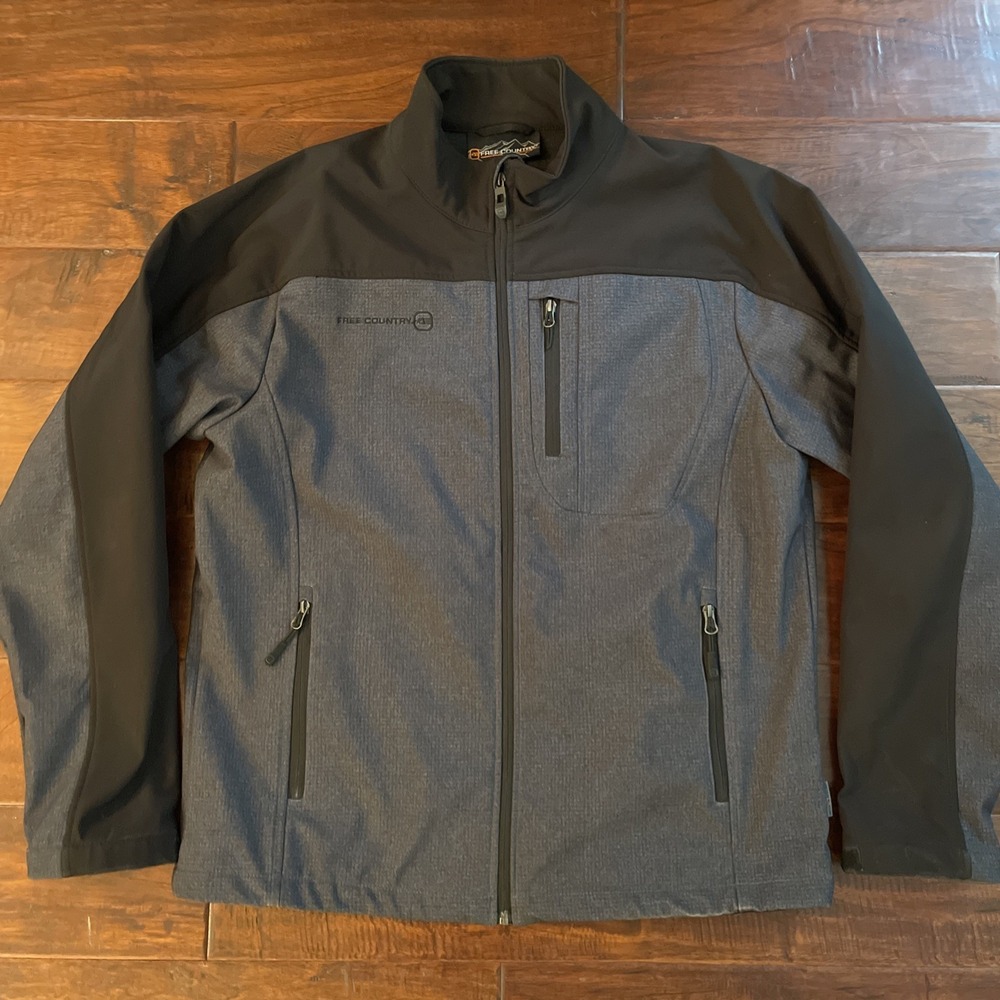 FREE COUNTRY Mens Medium‎ Soft Shell Jacket Black Wind n Water Resistant Jacket
